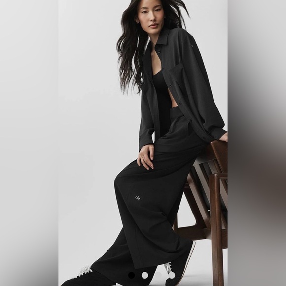 ALO Yoga Pants - Alo Yoga High-Waist Dreamscape Trouser Black Wide Leg Relaxed Fit Pants M